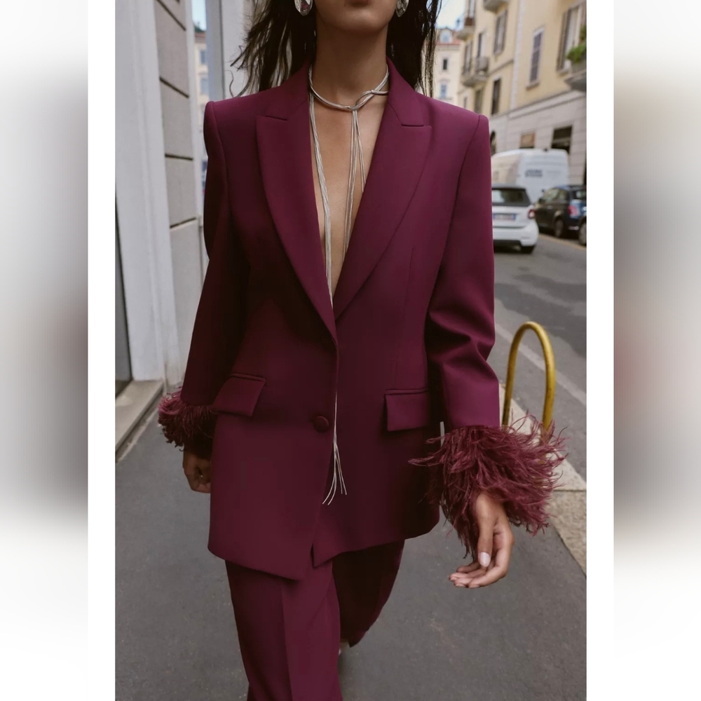 ZARA FEATHER CUFF BLAZER - Picture 2 of 9